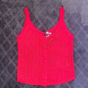Mood & Madison Red Crochet Knit Tank Top